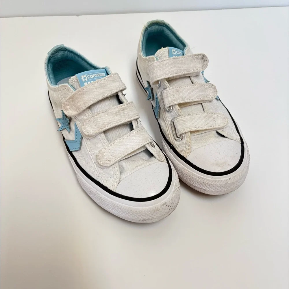 Converse Star Player Kids White/Blue Hook & Loop Low Top Sneakers US 12.5